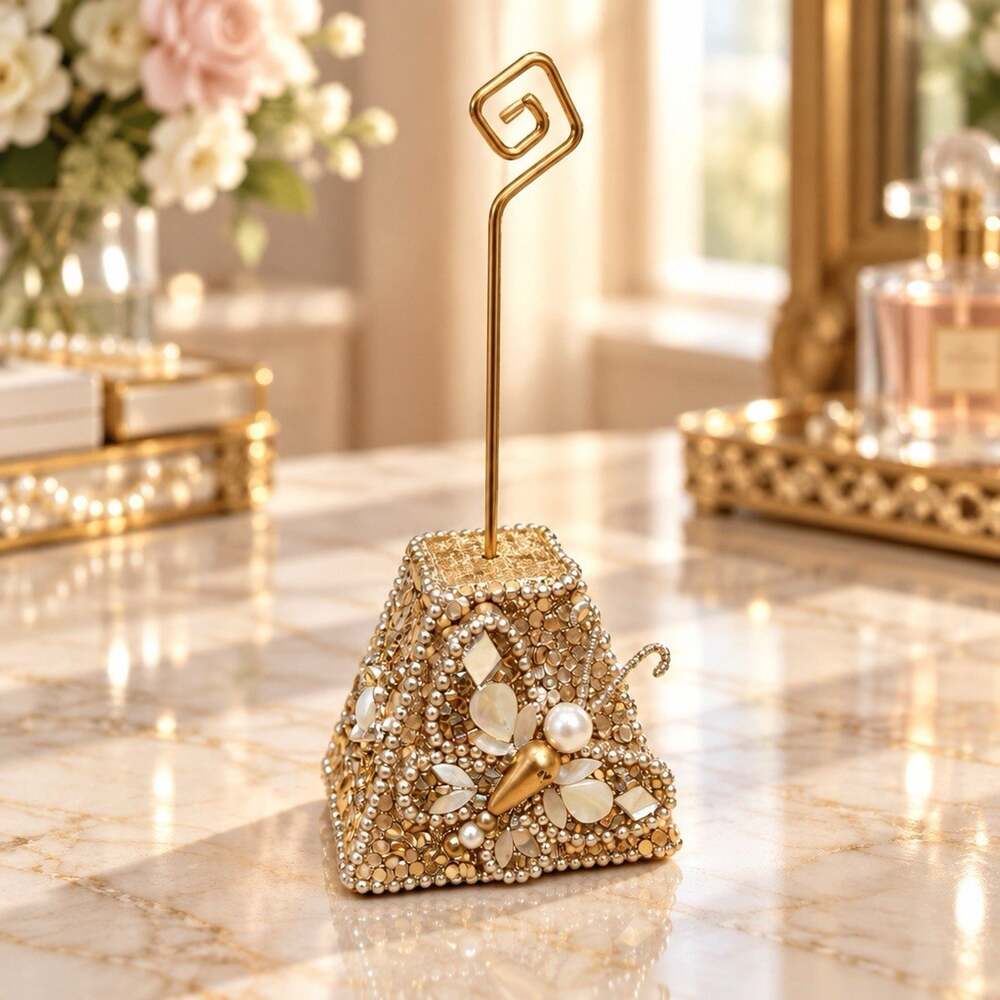 Vintage Pier 1 Imports Jeweled Photo/Note Card Holder Mosaic Butterfly Motifs